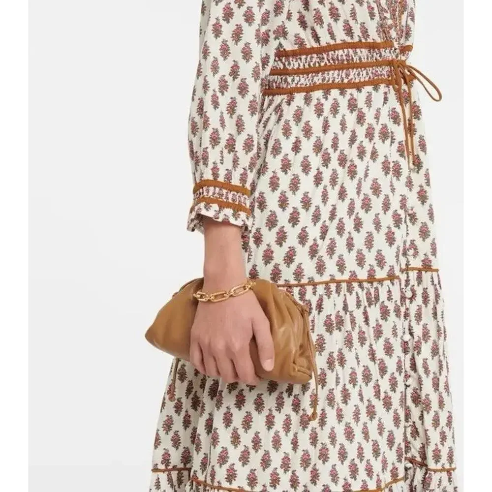 Veronica Beard Midi Dress Alessandra 0 XS White Floral Block Print Boho Cotton